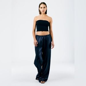 TIBI Summer Satin Wide Leg Pull On Pant - Navy, small